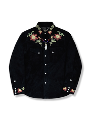 刺繍入り スエード シャツ