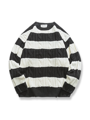 ストライプ ケーブル編みニットセーター