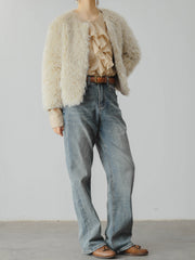 ノーカラー フリースジャケット