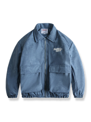 無地 立体ポケット 襟付き中綿ジャケット