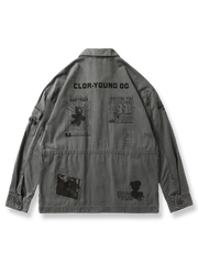 ウォッシュド バティック多色プリント ワークジャケット