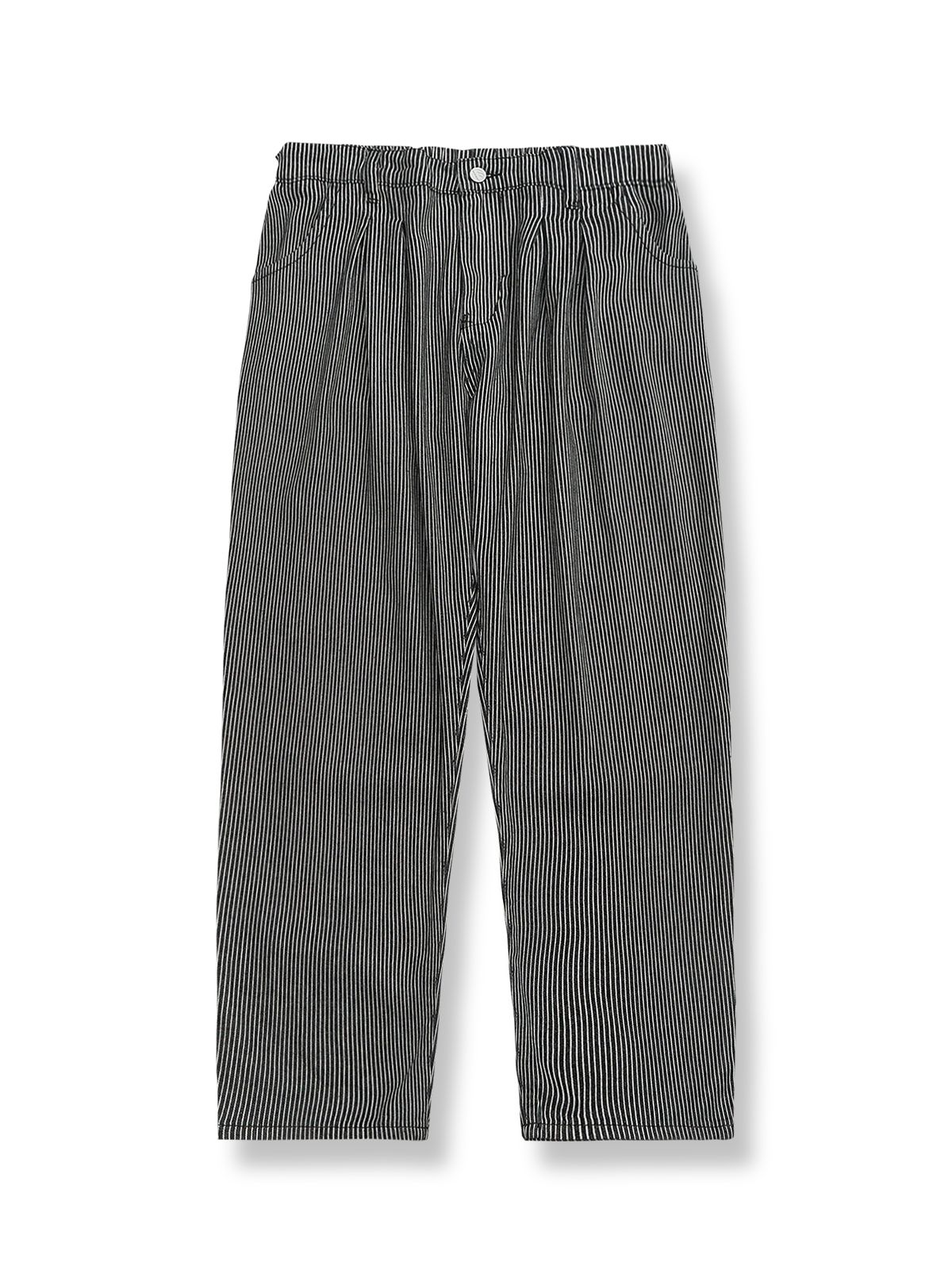 レールウェイストライプテーパードカジュアルパンツ全体像