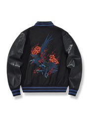 鷹刺繍 レザー袖 スーベニアジャケット