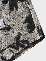 水墨画風プリント ワントーンシャツ