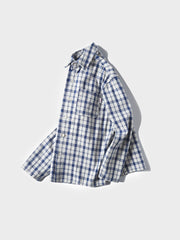 先染めブルーチェック柄 コットンワークシャツ