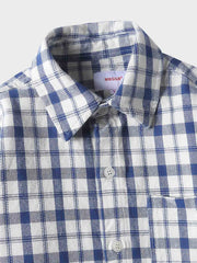 先染めブルーチェック柄 コットンワークシャツ