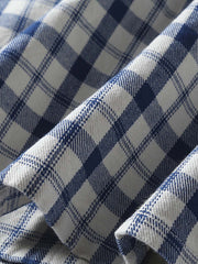先染めブルーチェック柄 コットンワークシャツ