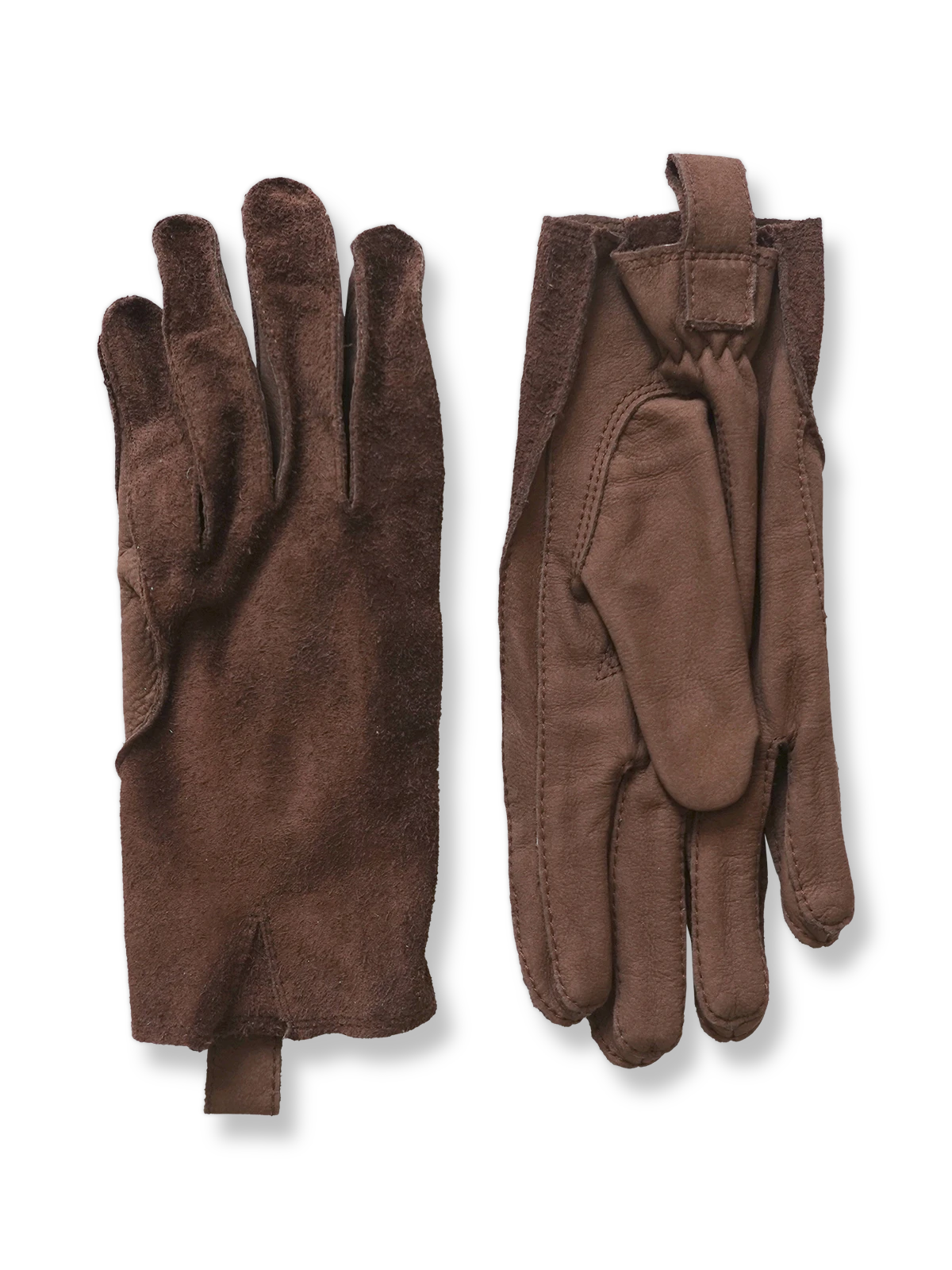 製品画像: 高品質スエードレザー製のベアクロウライディンググローブ全体画像
詳細画像: 手の甲と手のひらに施された補強縫製デザインのクローズアップ