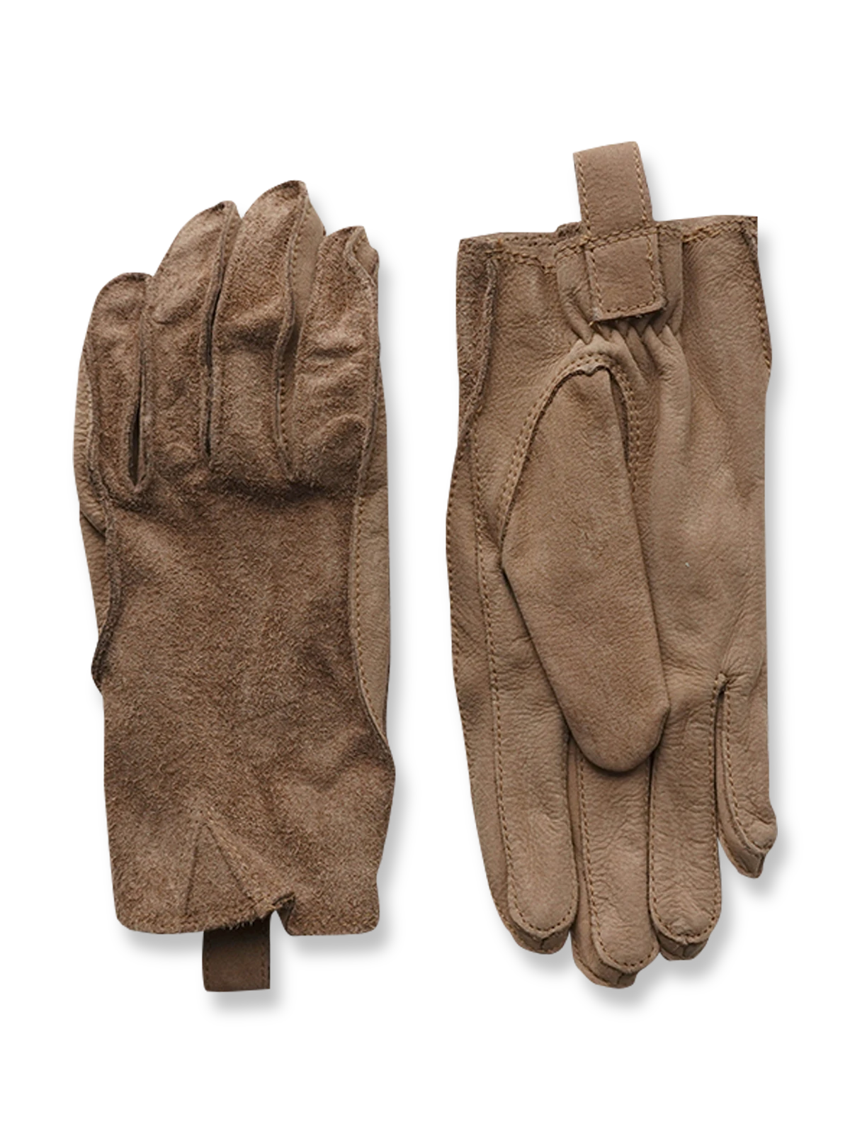 製品画像: 高品質スエードレザー製のベアクロウライディンググローブ全体画像
詳細画像: 手の甲と手のひらに施された補強縫製デザインのクローズアップ