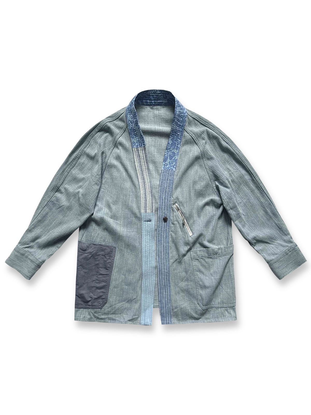 製品画像: 柔術メッシュリップストップはんてんのフロント全体画像。軽量で通気性に優れたリップストップメッシュを使用。
詳細画像: コットンメッシュとリップストップ生地のディテール画像。ヴィンテージ感のあるウォッシュ加工を施し、耐久性も向上。