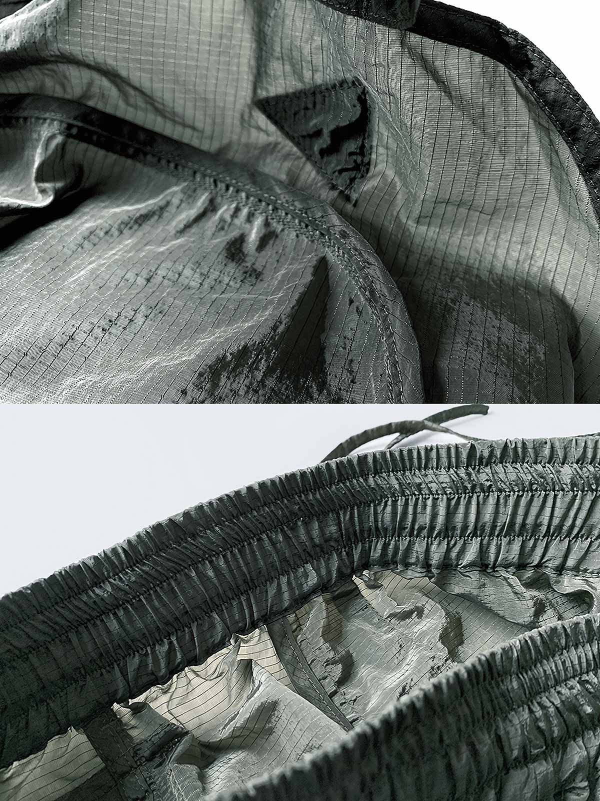 製品画像:軽量ナイロン レディース アウトドアスポーツショートパンツの正面画像です。シンプルかつ洗練されたデザインです。
詳細画像:ナイロングリッド素材と機能ポケットの詳細画像です。軽量で通気性に優れた生地を強調しています。