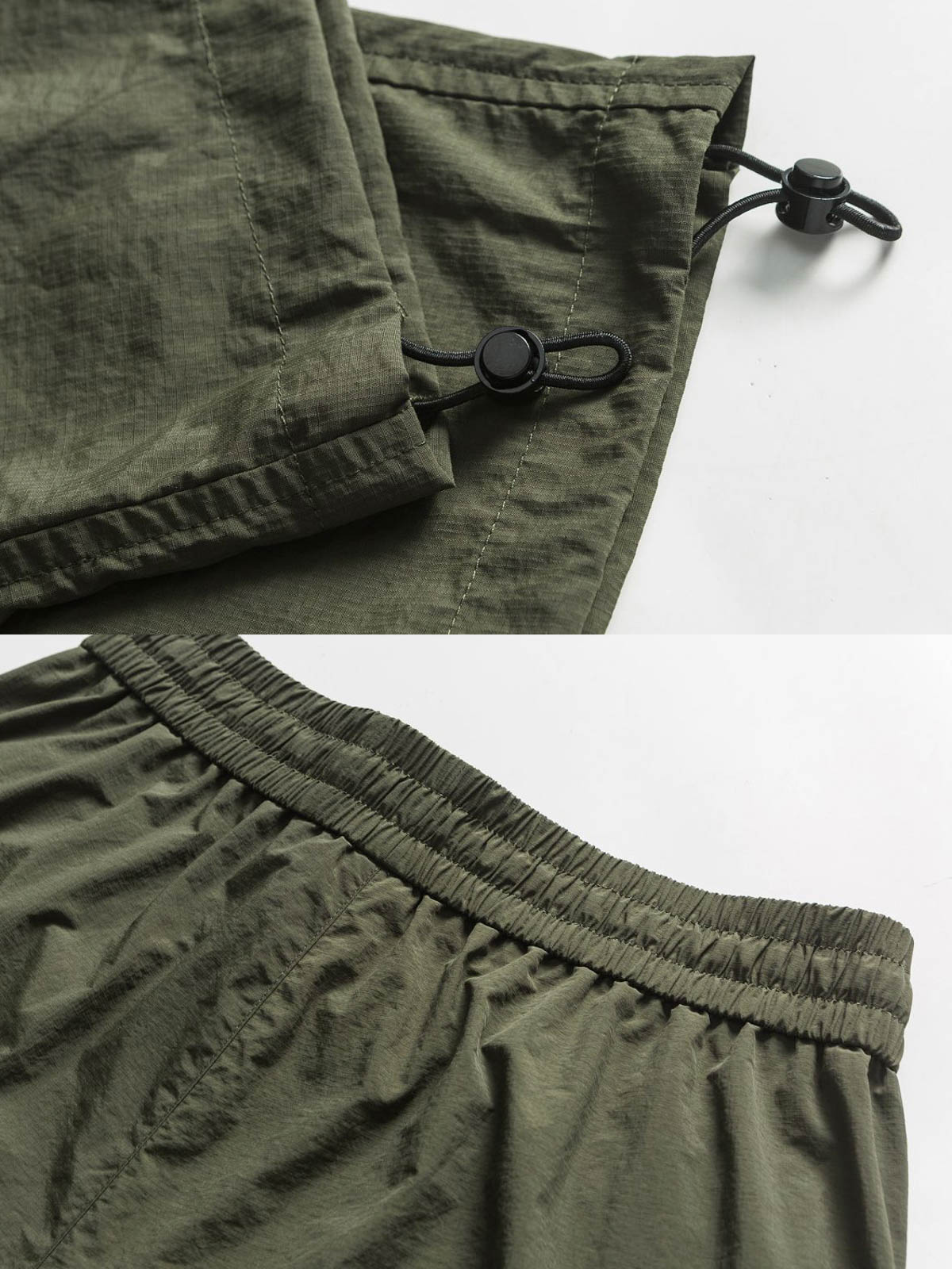 製品画像:
「多ポケット ワークスタイル ロングパンツの正面全体展示図。クラシックなワークデザインとルーズフィットシルエットが特徴で、軽量で耐久性のあるナイロン素材を採用。日常使いにもアウトドアにも最適な実用的アイテム。」
詳細画像:
「多ポケット ワークスタイル ロングパンツのディテール。複数の大容量ポケットや、ウエストと裾に搭載されたドローコードをクローズアップ。シルエット調整が可能で、機能性とデザイン性を兼ね備えたディテール写真。」