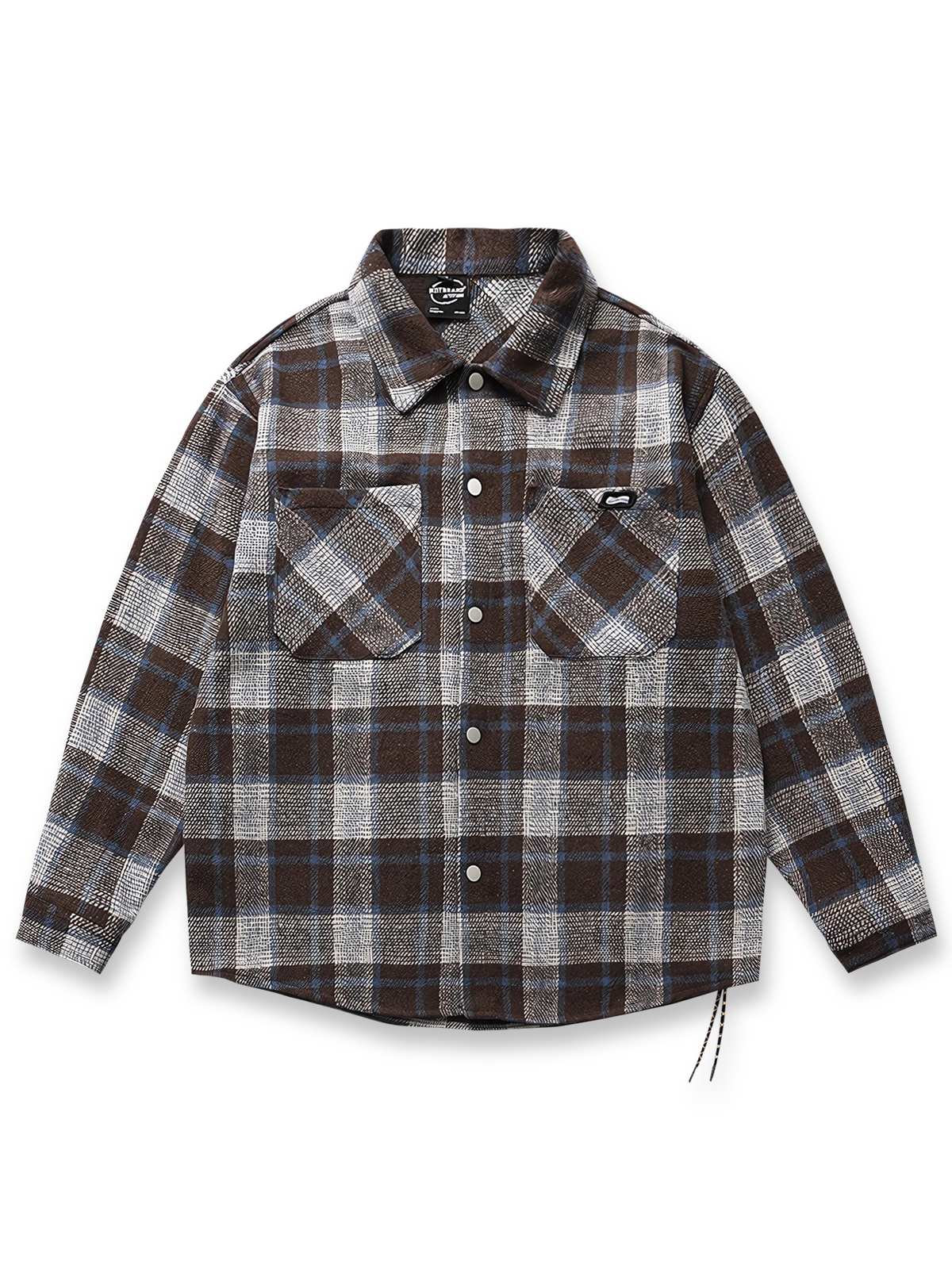 製品画像: 冬の防寒にも適したレッド系チェック柄の厚手ウール混シャツ全体像、クラシックなデザインが魅力。
詳細画像: 高い保温性を誇る厚手ウール混素材と、現代的なループディテールをクローズアップ。