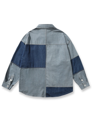 製品画像
「ヴィンテージ感漂うデニム素材とバイカラーパッチワークデザインが特徴のシャツ全体展示図。大胆な配色でヴィンテージとモダンスタイルが完璧に融合。」
詳細画像
「金属製スナップボタンとバイカラーパッチワークのディテール特写。デザイン性と実用性を兼ね備えたアクセントが全体のスタイルを引き立てます。」