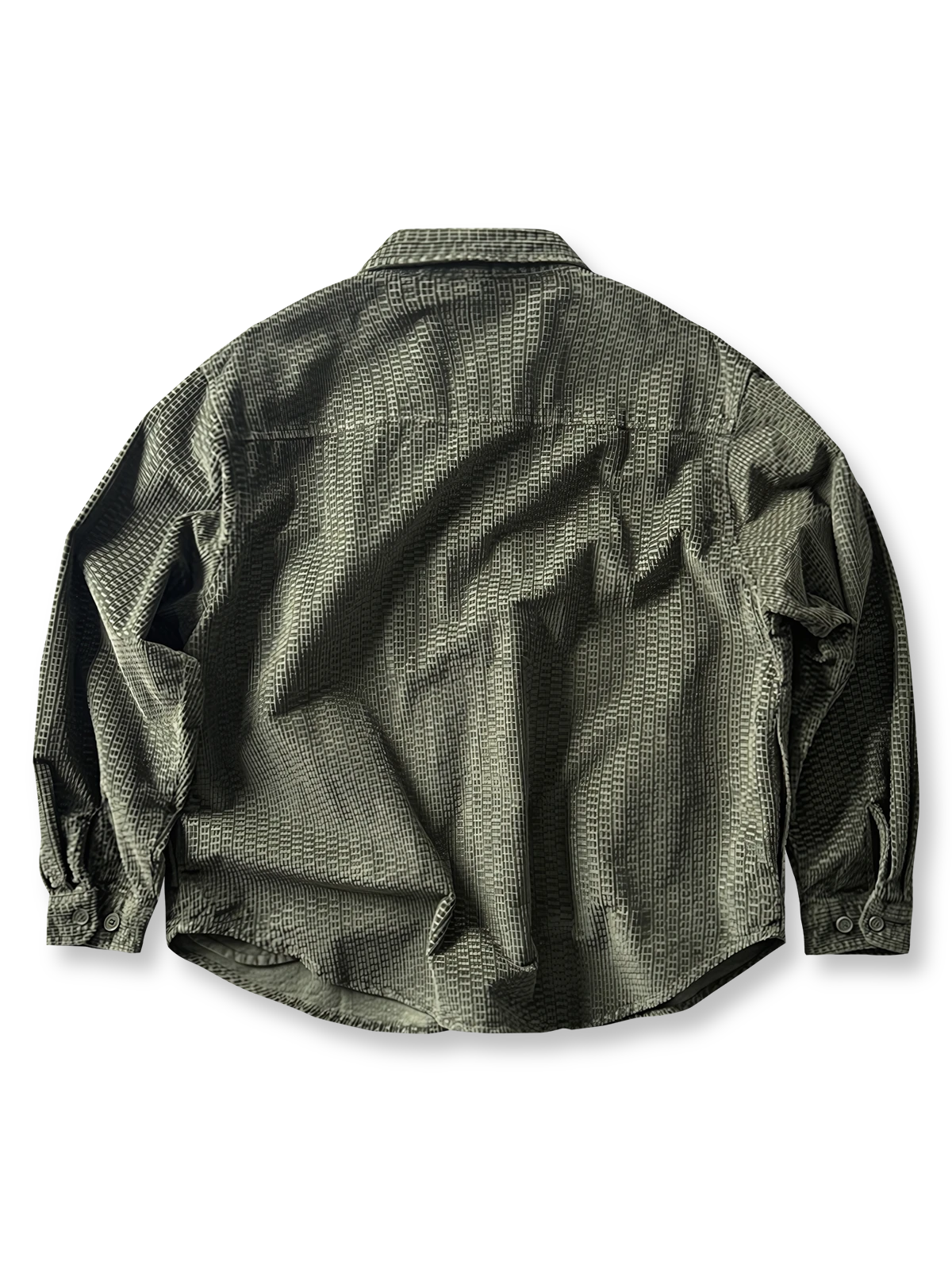 製品画像
「コーデュロイウォッシュ加工ヴィンテージ長袖シャツ全体の展示図。ウォッシュ加工によるヴィンテージ感とコーデュロイ素材が融合し、テクスチャーの美しさが引き立つデザイン。」
詳細画像
「胸元のフラップポケットとウォッシュ加工による質感ディテール特写。コーデュロイ素材が重厚感と柔らかさを兼ね備え、ヴィンテージ感を強調。」