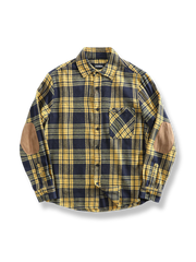 起毛 チェック柄 パッチワーク 長袖シャツ