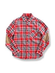 起毛 チェック柄 パッチワーク 長袖シャツ