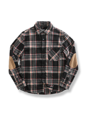 起毛 チェック柄 パッチワーク 長袖シャツ