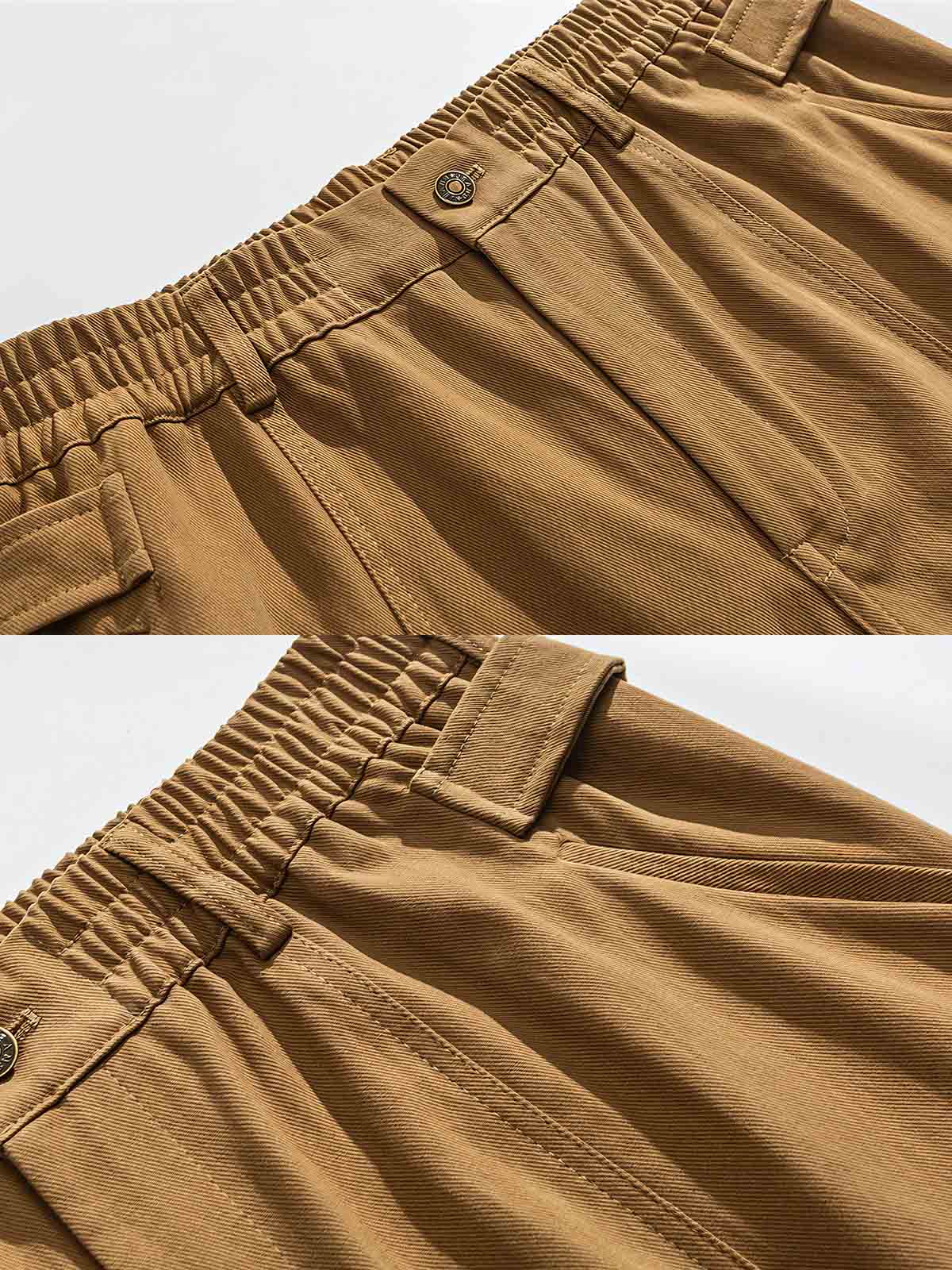 製品画像
「ビッグポケットとワイドレッグデザインが特徴のパンツ全体展示画像。快適な履き心地と実用的なビッグポケットが融合し、レトロなワークウェア風デザインを表現。」
詳細画像
「ビッグポケットと裾に付いたドローコードのディテール特写。実用的でスタイリッシュなデザイン、裾のドローコードでフィット感を調整できる。」