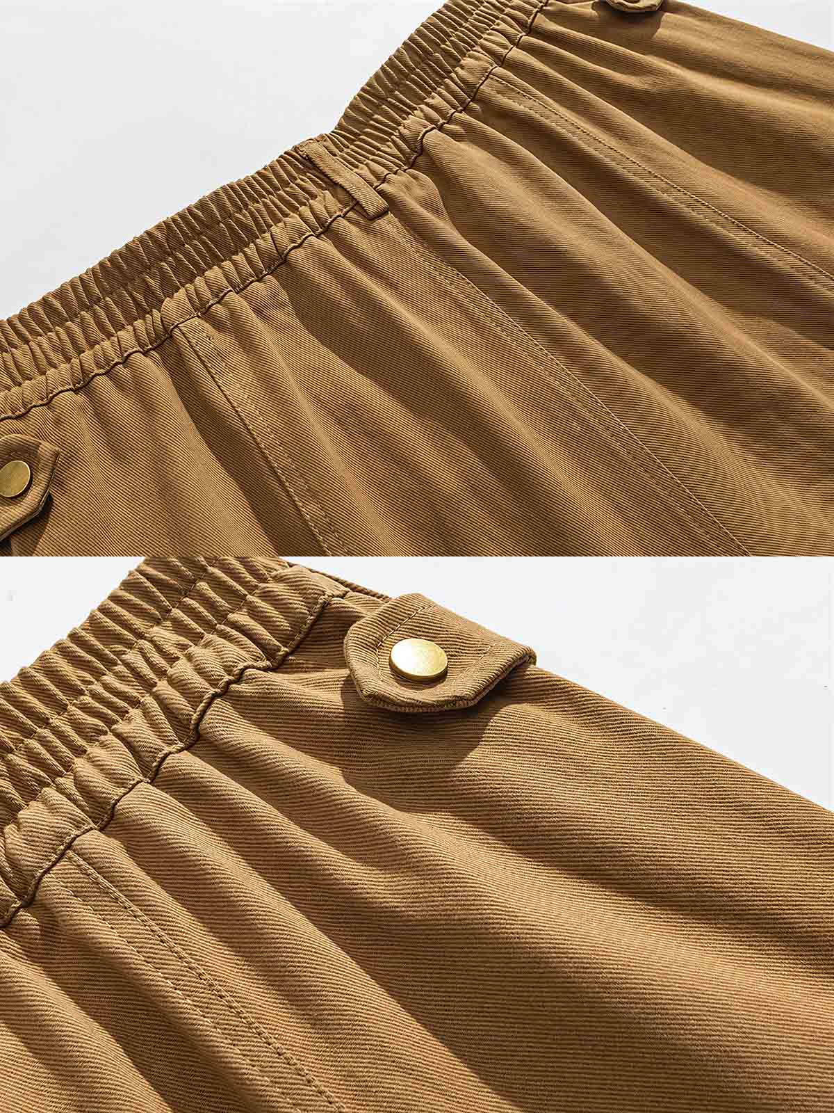 製品画像
「ビッグポケットとワイドレッグデザインが特徴のパンツ全体展示画像。快適な履き心地と実用的なビッグポケットが融合し、レトロなワークウェア風デザインを表現。」
詳細画像
「ビッグポケットと裾に付いたドローコードのディテール特写。実用的でスタイリッシュなデザイン、裾のドローコードでフィット感を調整できる。」