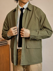 テンセル混紡 ミリタリーグリーンシャツ