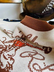 ナバホスタイル&ウェスタンカウボーイ柄 ニット半袖Tシャツ