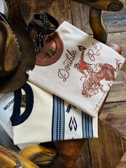 ナバホスタイル&ウェスタンカウボーイ柄 ニット半袖Tシャツ