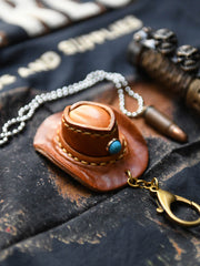 ハンドメイドレザーミニカウボーイハットキーホルダー正面図