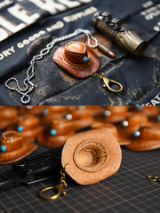 ハンドメイドレザーミニカウボーイハットキーホルダーの詳細図