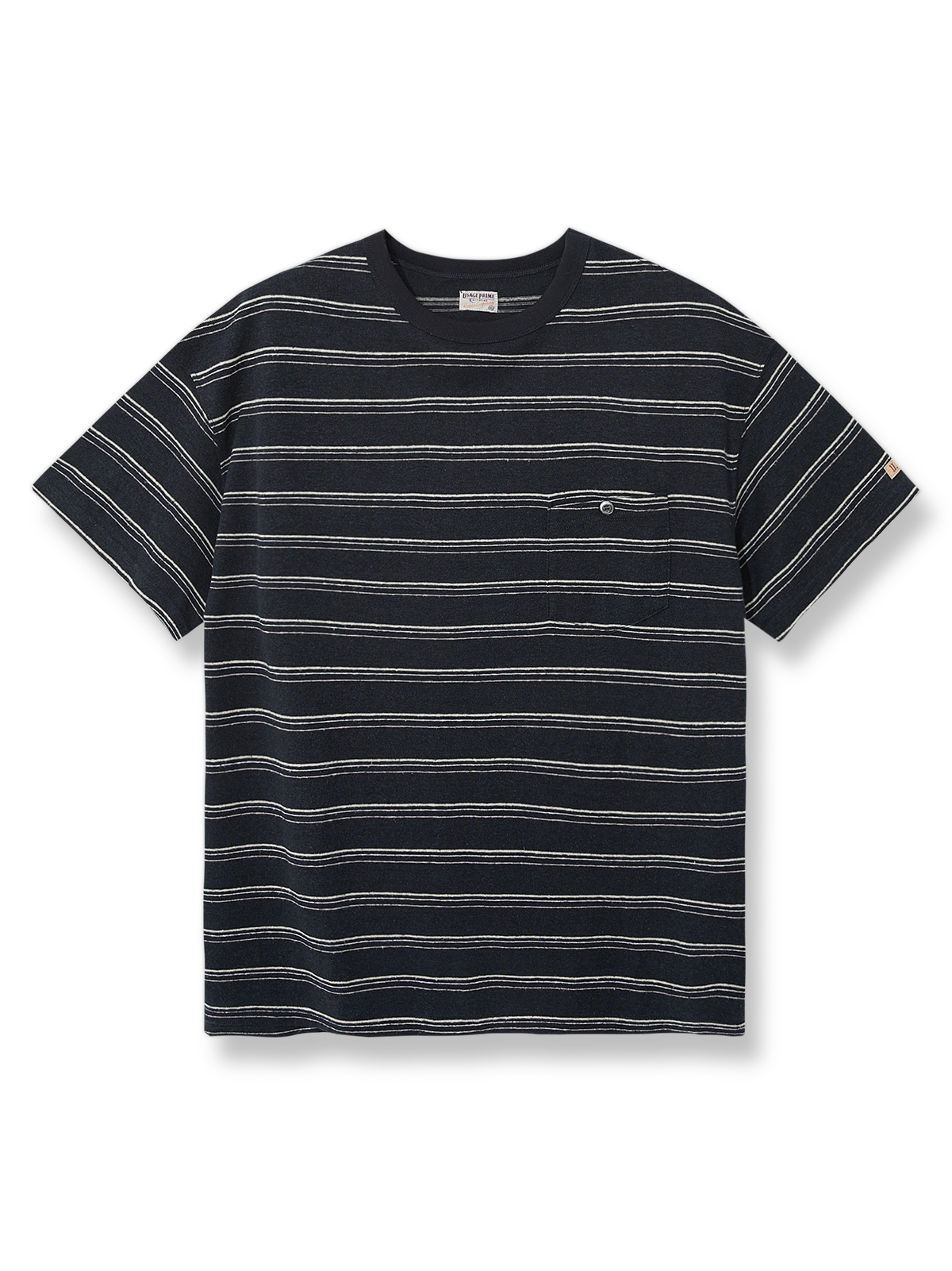 Hemp Border Tee リネンオーガニックコットンストライプテクスチャーポケットTシャツ正面図