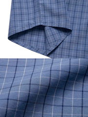 高密度チェック柄ルーズフィット半袖シャツのディテール展示図