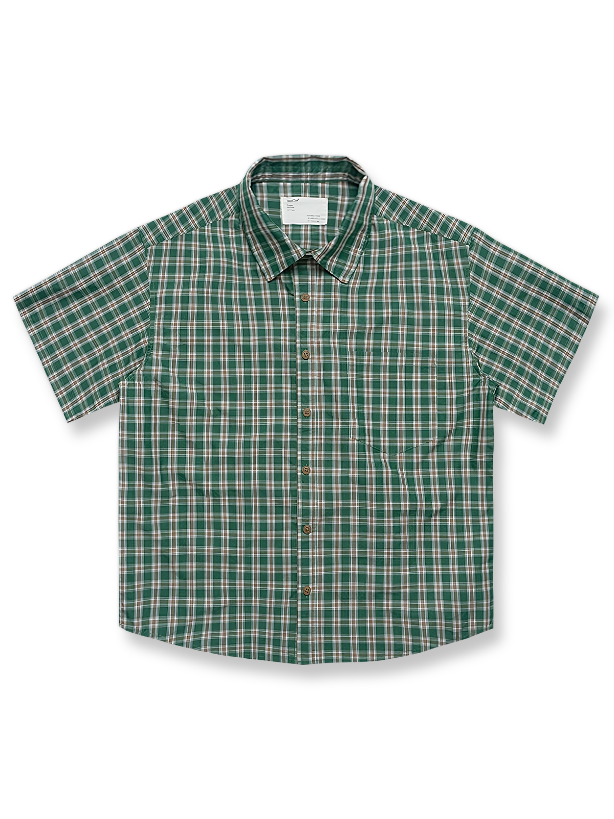 高密度チェック柄ルーズフィット半袖シャツ正面図