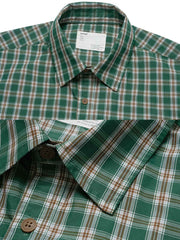 高密度チェック柄ルーズフィット半袖シャツのディテール展示図