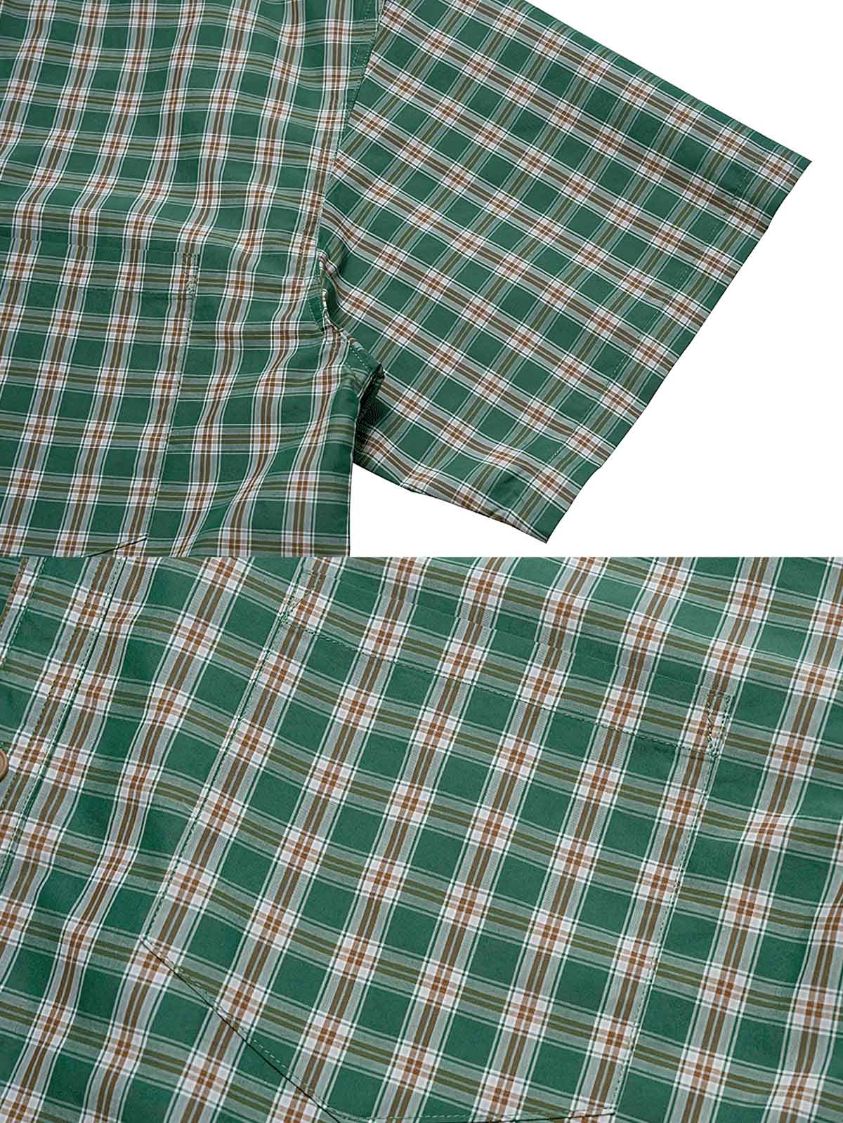 高密度チェック柄ルーズフィット半袖シャツのディテール展示図