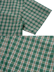 高密度チェック柄ルーズフィット半袖シャツのディテール展示図