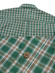 高密度チェック柄ルーズフィット半袖シャツのディテール展示図