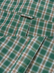 高密度チェック柄ルーズフィット半袖シャツのディテール展示図