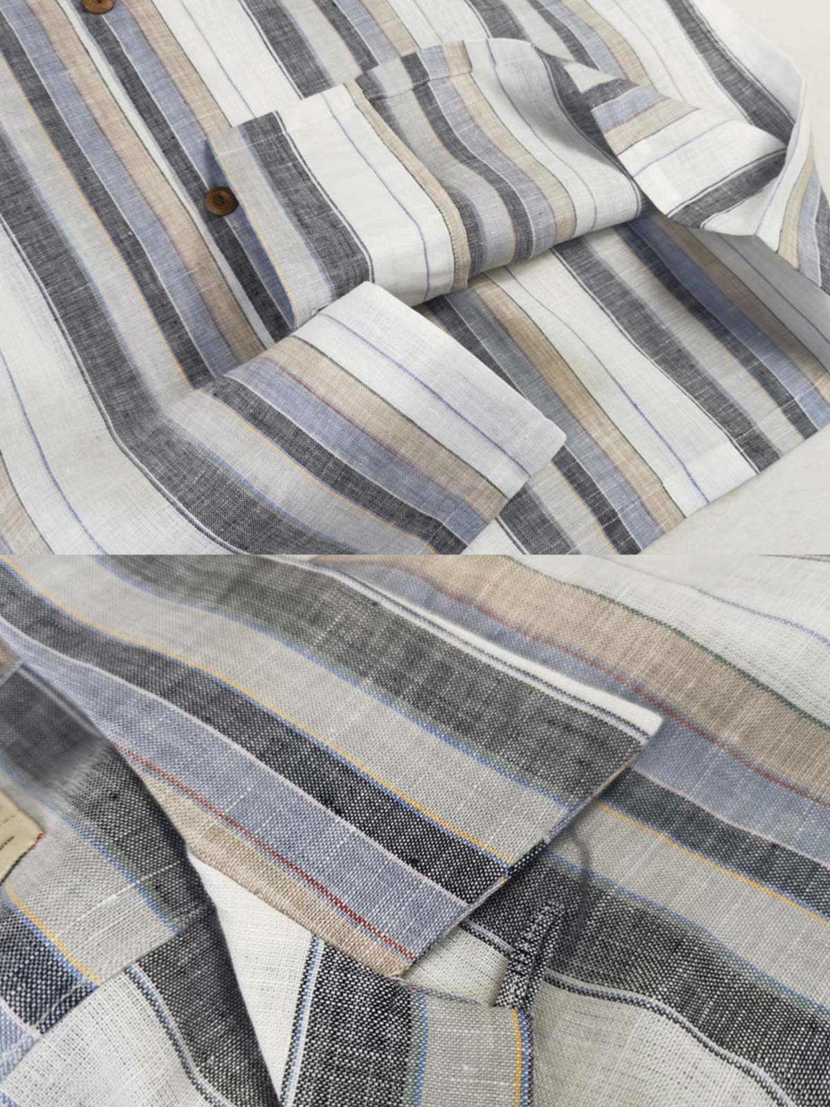 レトロシルエットのストライプ半袖シャツのディテール展示図