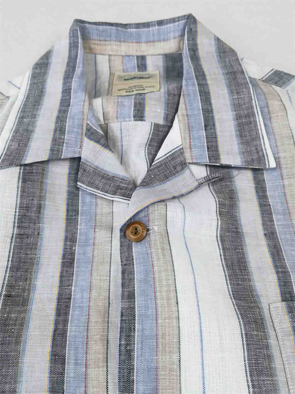 レトロシルエットのストライプ半袖シャツのディテール展示図