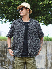 猫柄プリント半袖シャツ