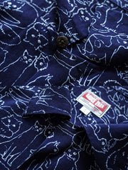 詳細画像: 手描き風の猫柄とココナッツシェルのボタンの詳細展示