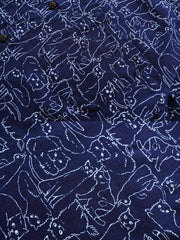 詳細画像: 手描き風の猫柄とココナッツシェルのボタンの詳細展示