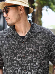 猫柄プリント半袖シャツ