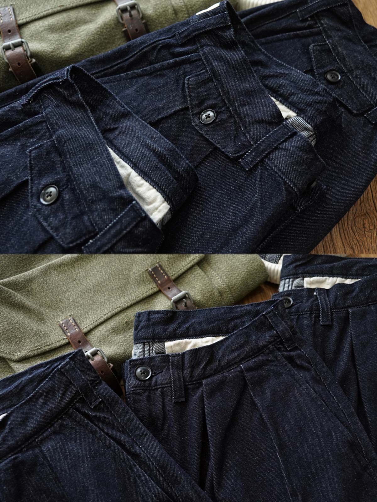 詳細画像: ディテール展示(YKKジッパーと本物の牛角ボタン