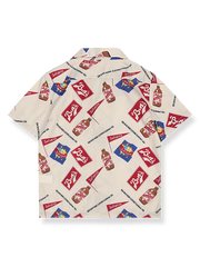 製品画像: フラッグとボトル柄のアロハシャツの全体像
