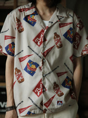 フラッグ柄/ボトル柄アロハシャツ