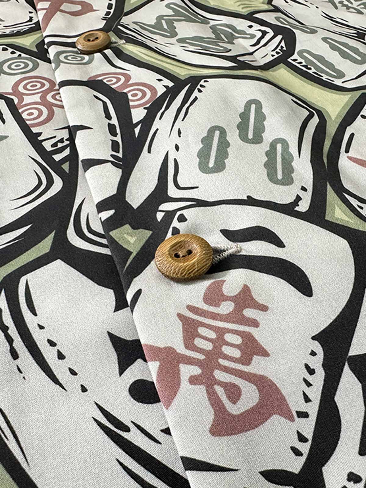 詳細画像:シャツの麻雀柄プリントディテール図