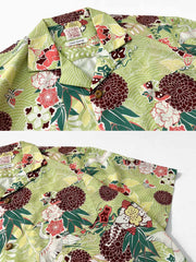 詳細画像:シャツの浮世絵鶴柄ディテール特写図