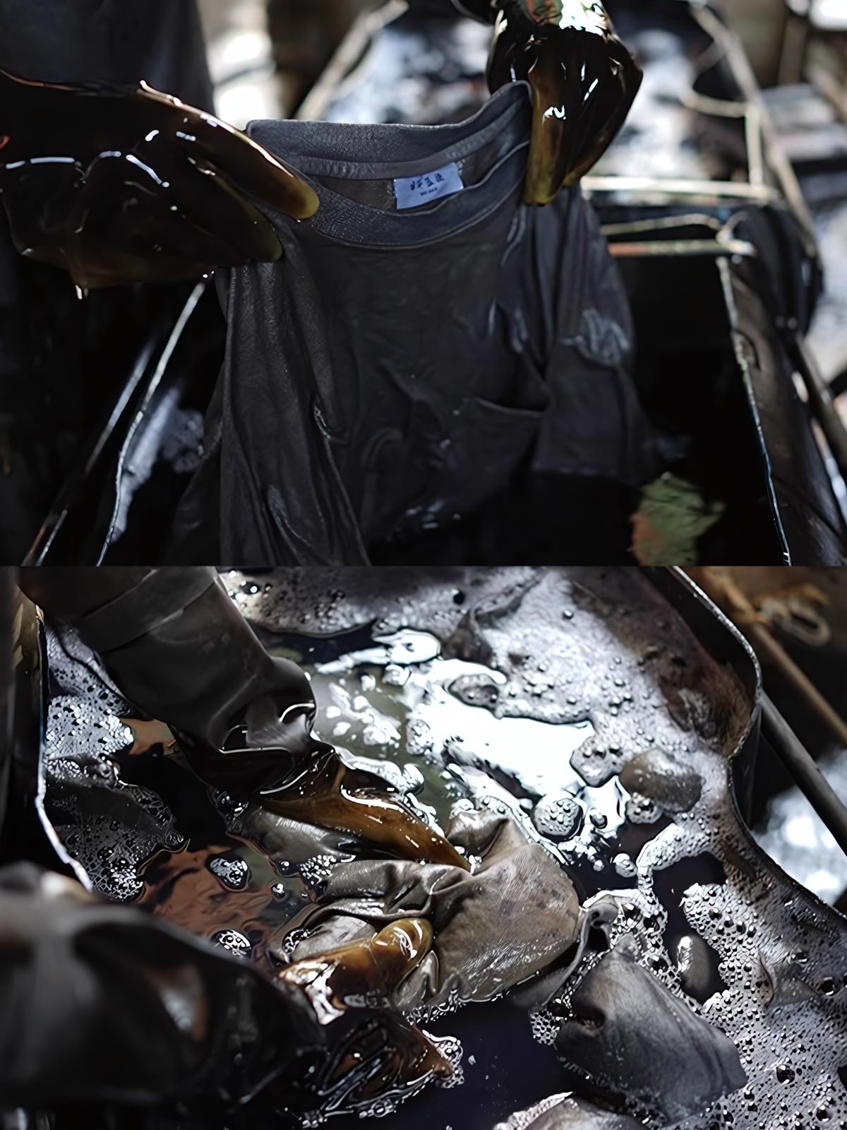 Tシャツの独特なアイスダイ染め(Ice Dyeing)模様のディテール画像