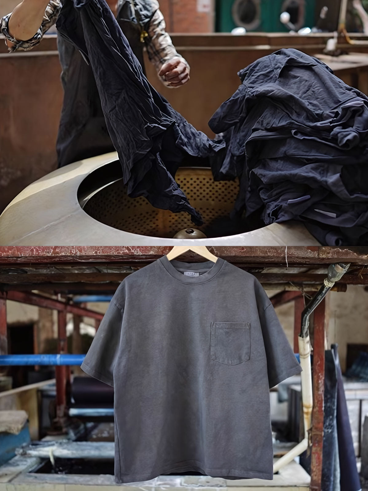 Tシャツの独特なアイスダイ染め(Ice Dyeing)模様のディテール画像